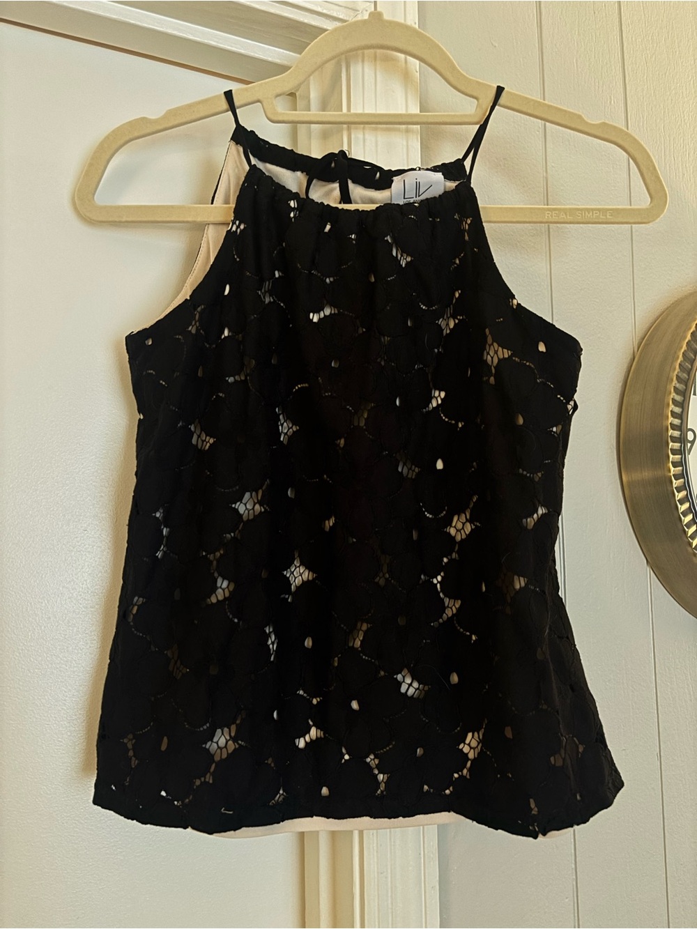 Anthropologie Black Lace Halter Shell Top Medium
